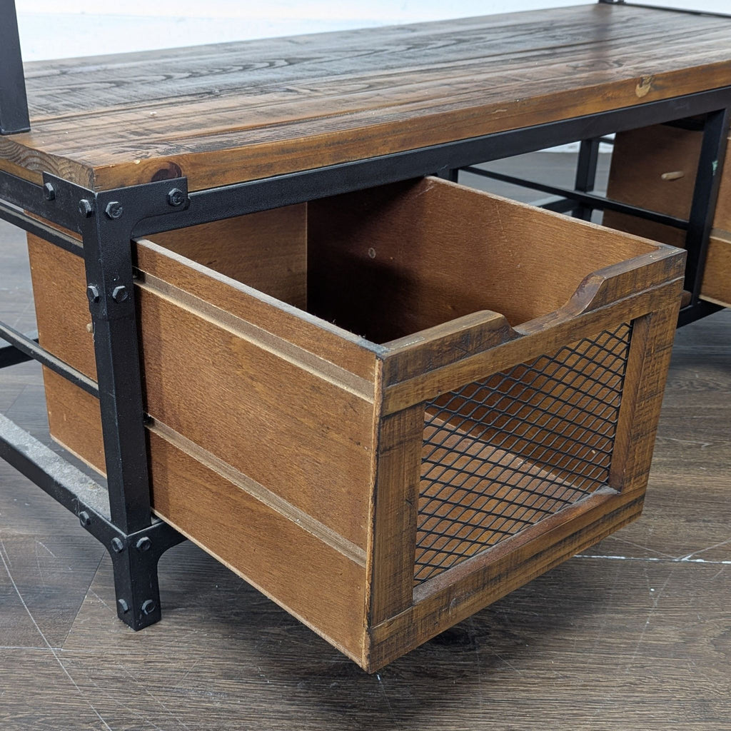 Industrial 5-Tier Bookshelf with Metal Frame and Storage Drawers