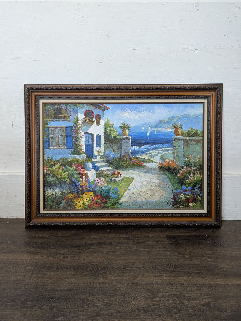 2. Acrylic artwork by Antonio in a decorative wooden frame, categorized as a painting.  