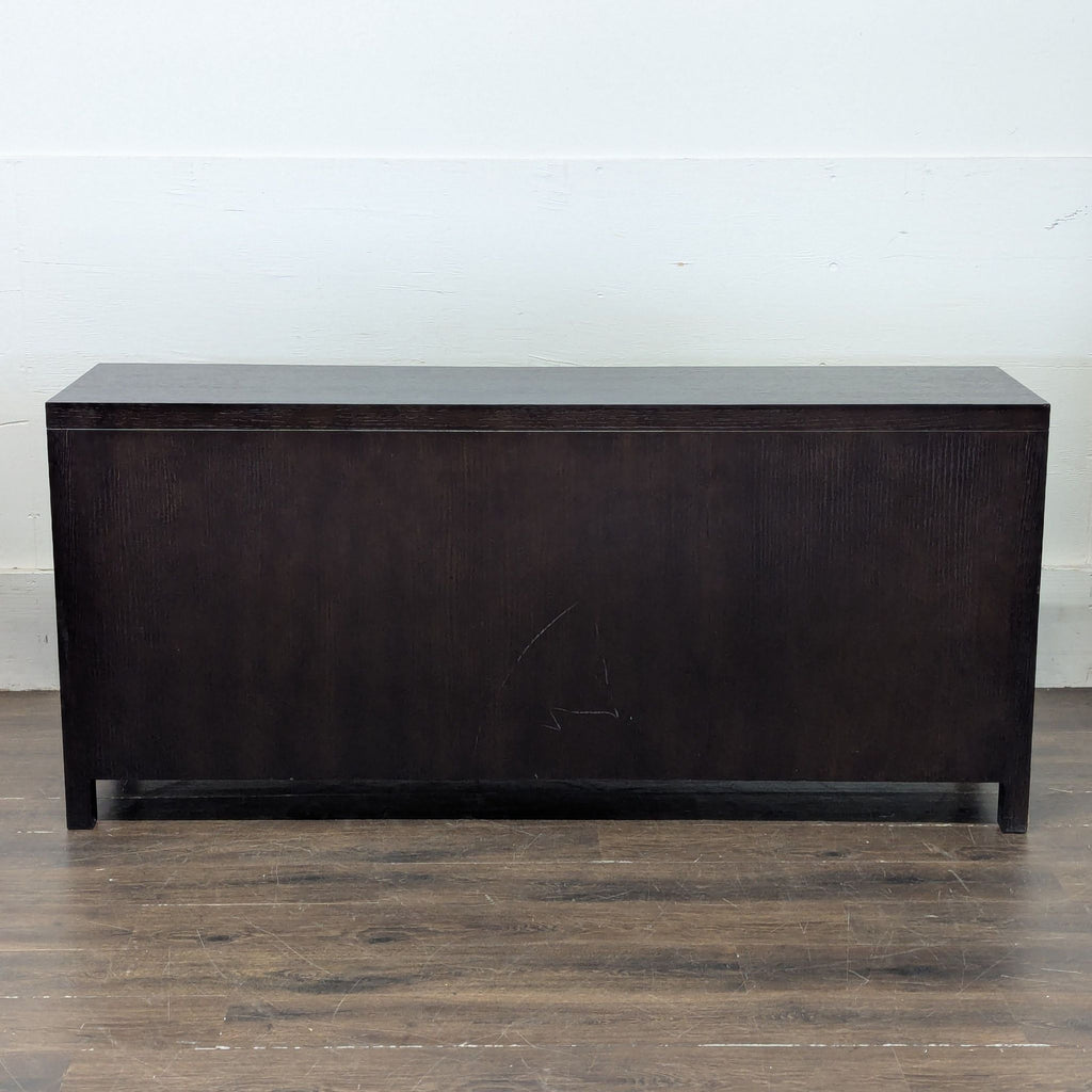 Crate and Barrel side board. Doors slide open to reveal additional shelves.
