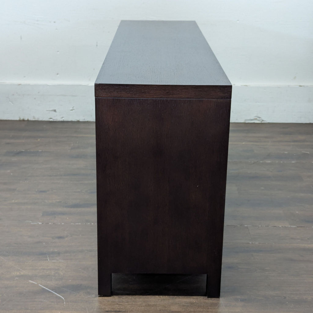 Crate and Barrel side board. Doors slide open to reveal additional shelves.