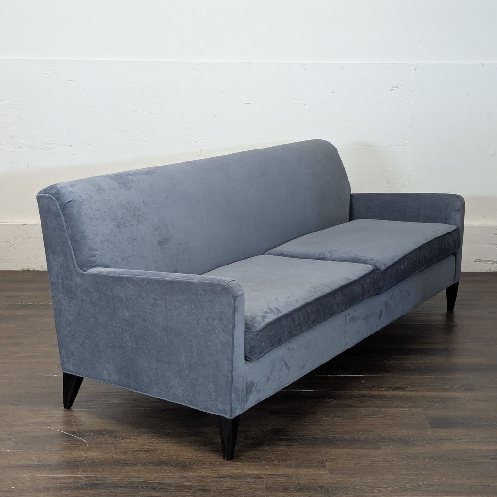 3. Sleek Mitchell Gold and Bob Williams Sloane mid-century modern 3-seat sofa with tapered legs.