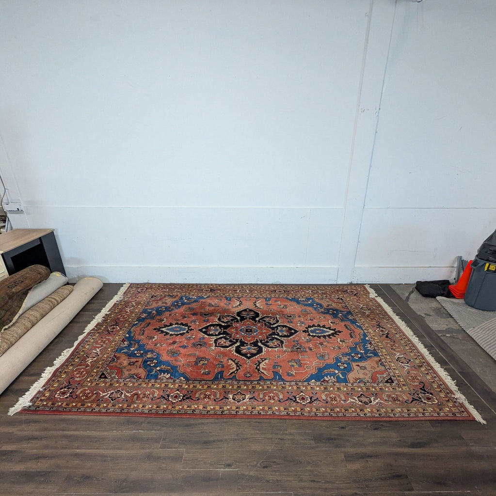 2. Ornate Persian carpet with detailed motifs and classic borders, showcasing masterful craftsmanship.  