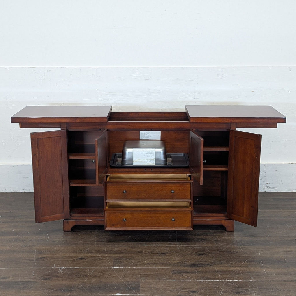 3. 2016-priced Furniture Pic 6 cabinet, dark wood, double doors, suitable for home or office storage needs.