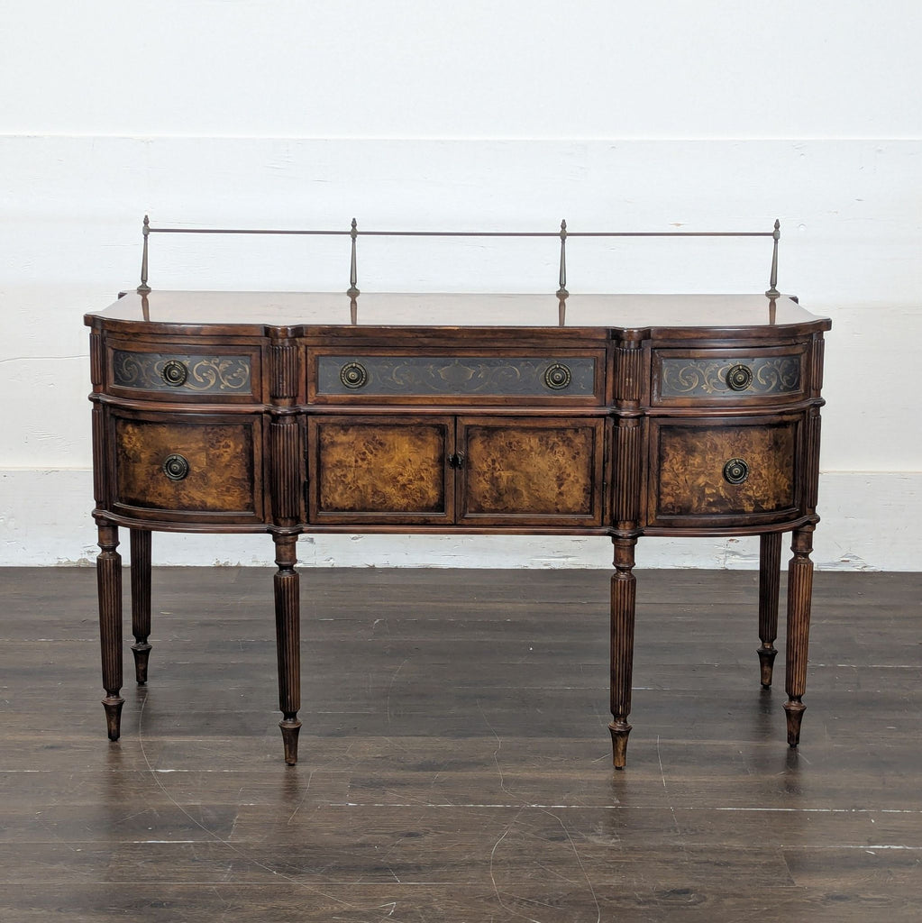 1. Modern wooden sideboard with sleek drawers and metallic accents, perfect for stylish living room storage.