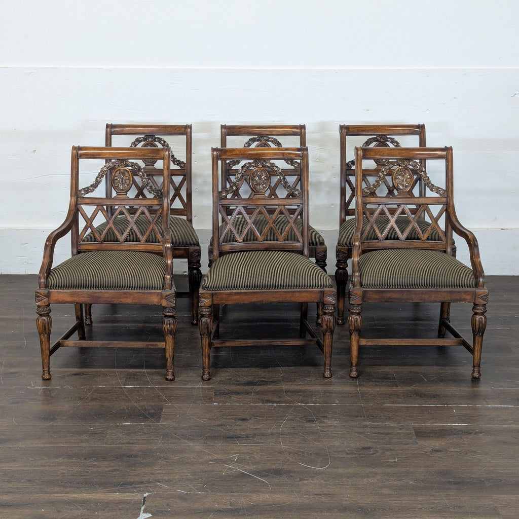 1. Modern dining chair with upholstered seat and wooden legs, positioned at a dining table.
