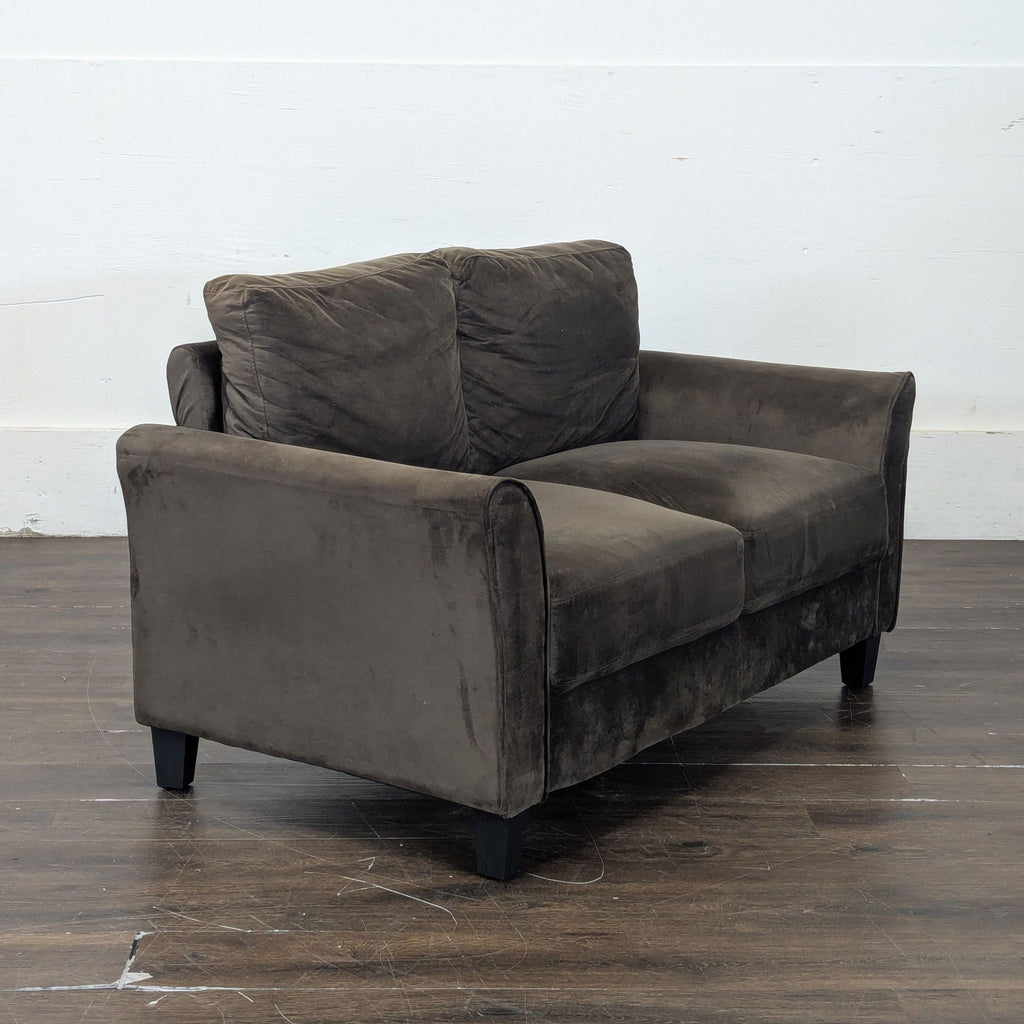 3. Stylish loveseat with plush cushions and sturdy legs, designed for comfort in small seating areas.