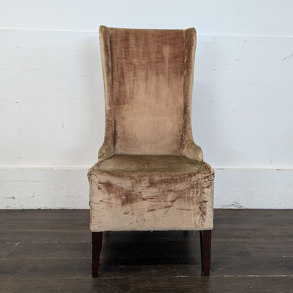 Set of 8 dining room chairs, champagne color velvet, wood legs
3 Large beanbags 1 gray, two cream color