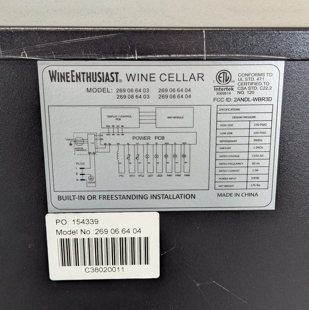 Wine Enthusiast VinoView M 90 Smart Wi-Fi Wine Cellar, Frameless Glass Door, originally $1,699.99