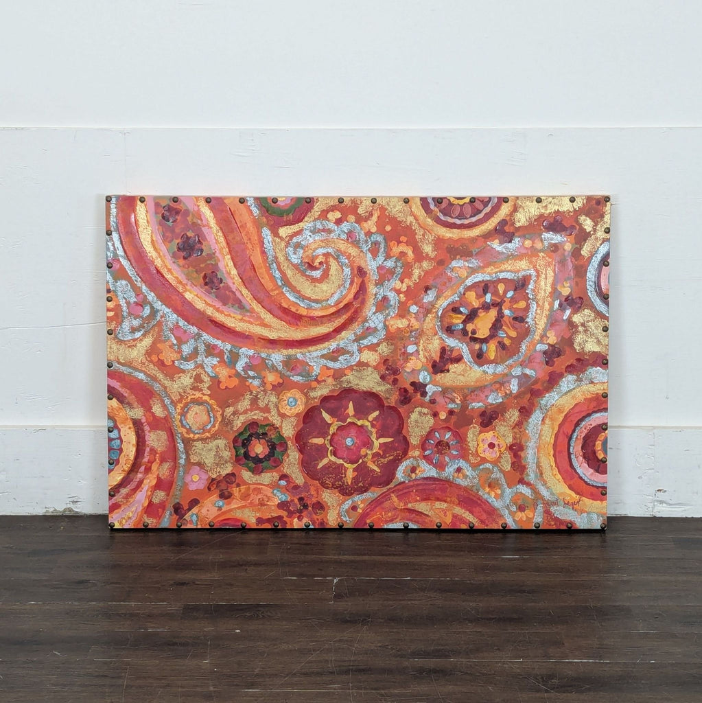 1. A vibrant abstract painting with bold brushstrokes and a mix of blue, red, and yellow hues.