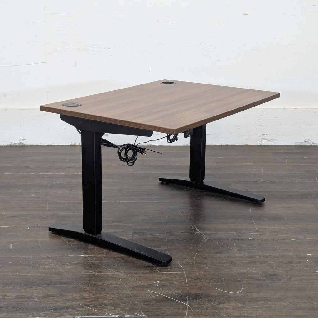 Uplift GREENGUARD walnut laminate desktop, rectangular shape, 48 by 24 inches, for sit-stand desks.