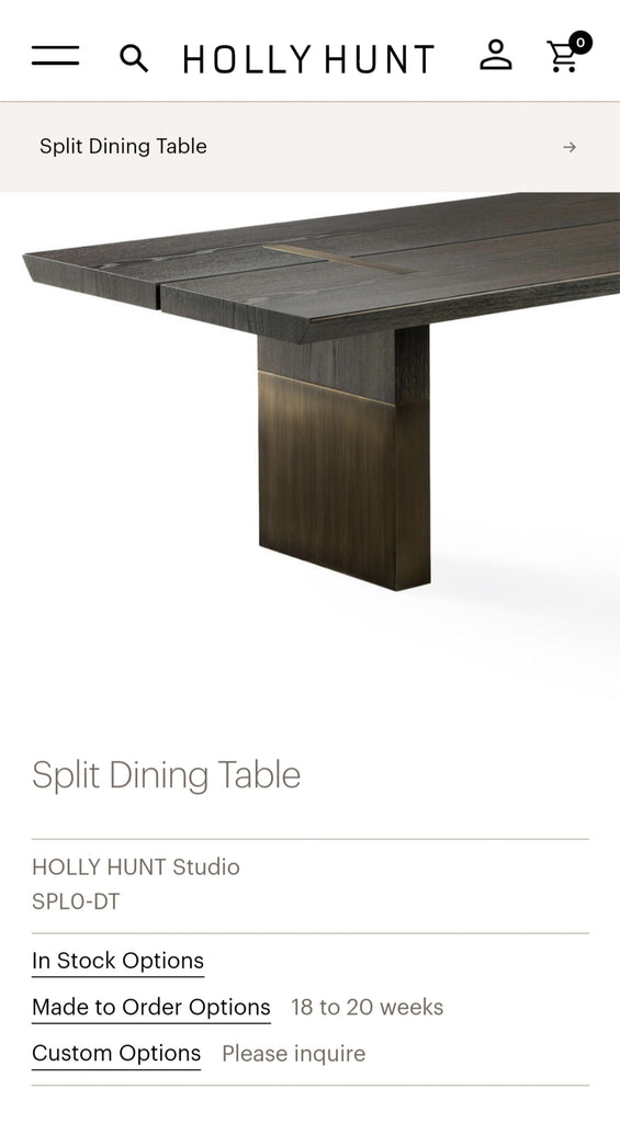 Split Contemporary Dining Table by Holly Hunt Studio