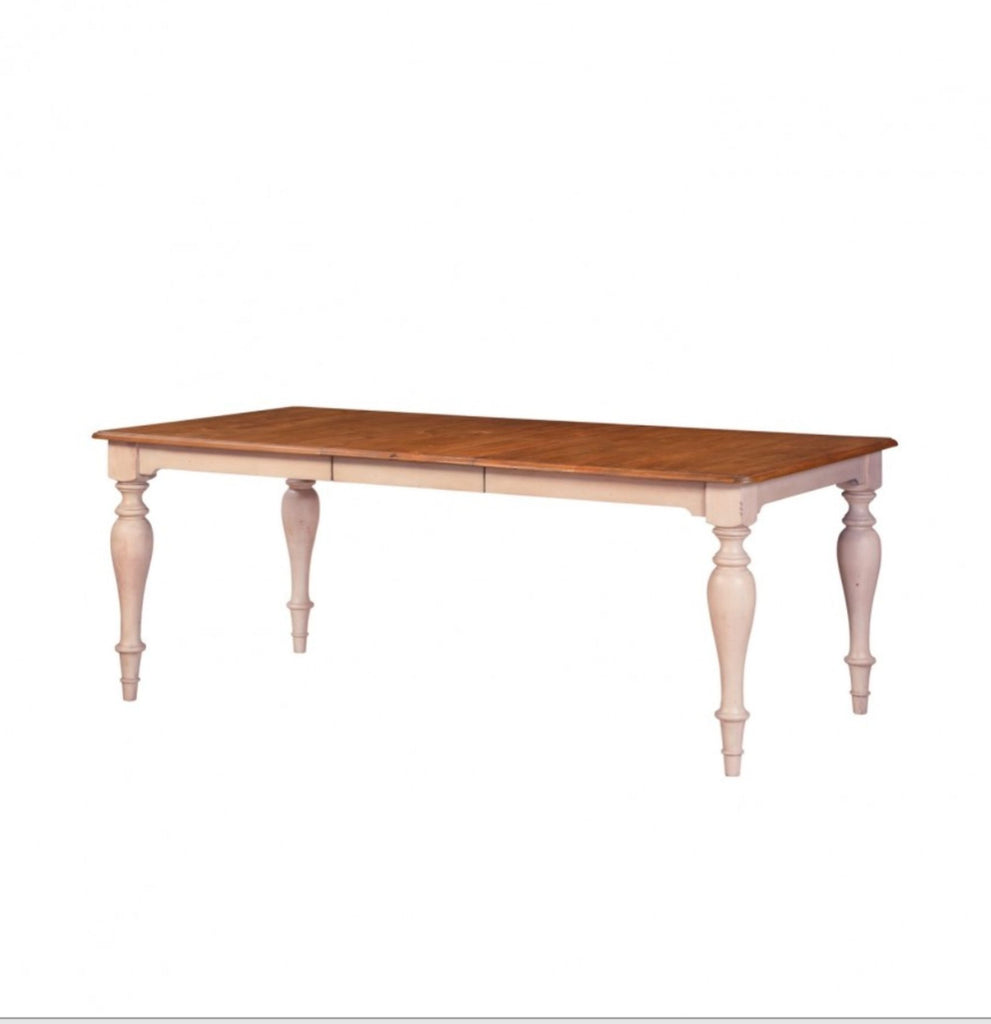 Winners Only farmhouse-style table with sturdy solid wood build and honey-white finish, brand new condition.