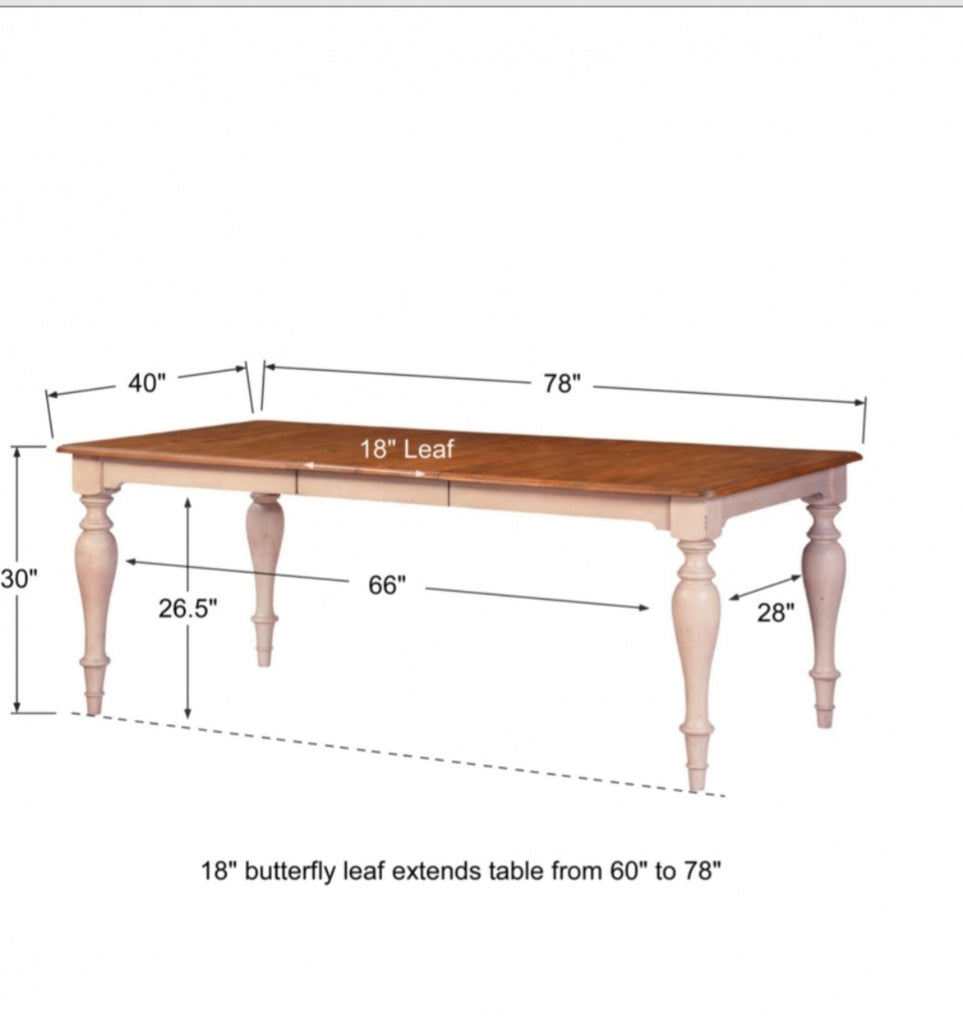 New Devonshire table by Winners Only; solid wood, farmhouse design, two-tone honey and white finish.