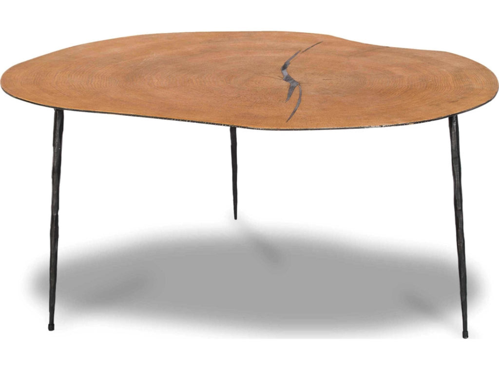 2. Close-up of single Mobital coffee table with irregular oak veneer surface and organic silicone-filled detail.
