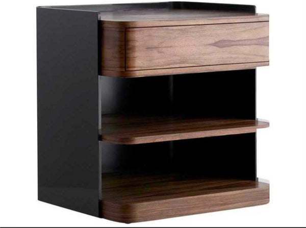 1. Reperch side & console table with wood drawer and two shelves, shown from the front angle.