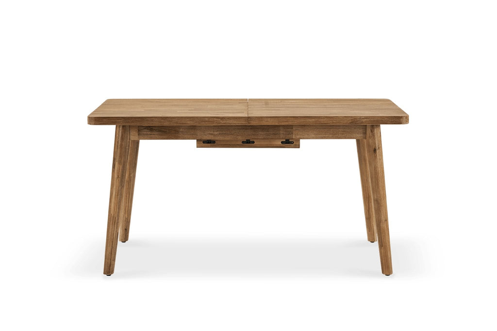 2. Front view of Reperch dining table showcasing a simple wood design and four tapered legs.  