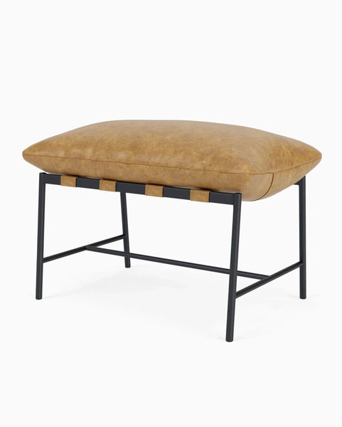 Leather cushion with straps on steel bench frame, from Denver Modern, in Stools & Ottomans category.