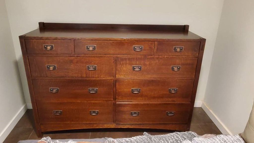 Certainly! However, it looks like the full description or the images themselves weren't provided in your message. If you upload the images or share the description, I can create three distinct, summarized alt texts for the Stickley Dresser, each under 100 characters. Please provide the images or the description, and I'll be happy to help!