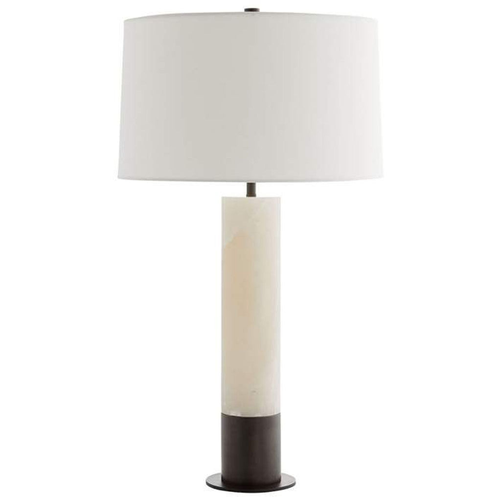 Arteriors Home lighting: white alabaster lamp with bronze base, sleek and versatile for any room; shade not included.