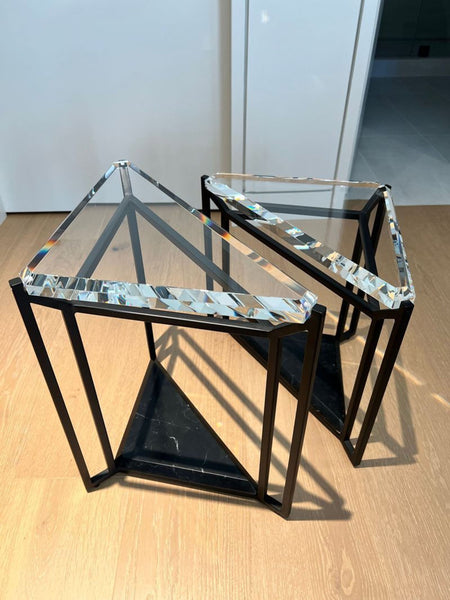 Set of two Timothy Oulton crystal accent tables, large and medium, in excellent condition, side by side.  