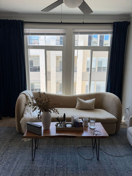 West Elm Kaufman 86” camel velvet sofa with cool walnut legs, shown as a 3-seat couch.