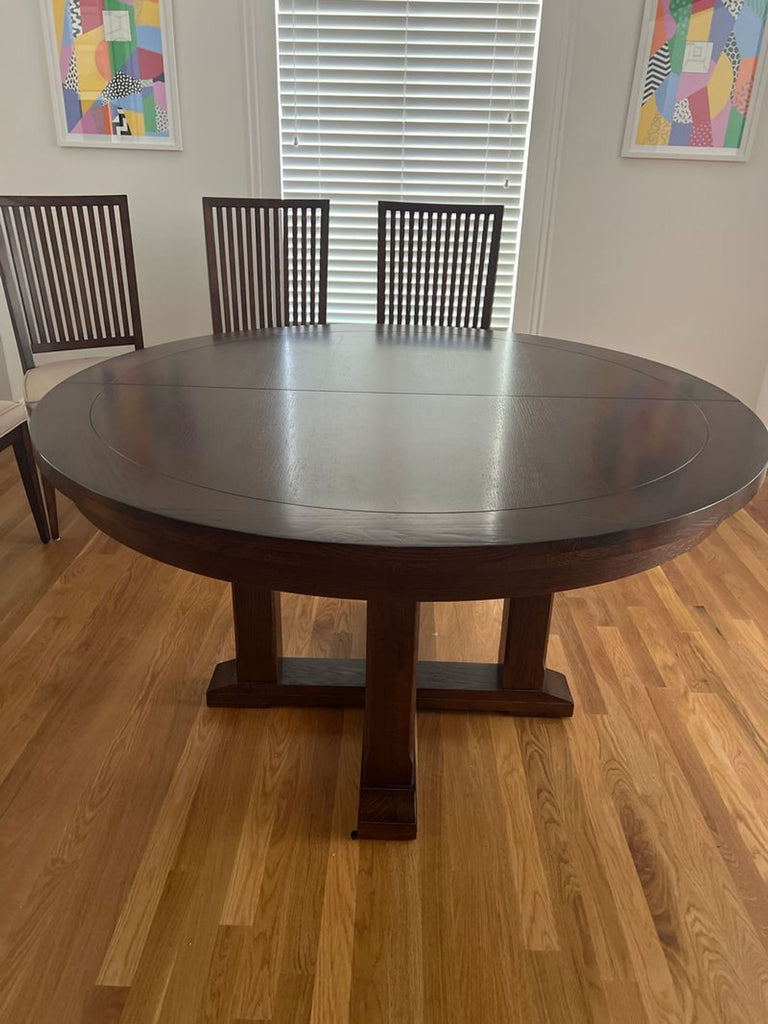 Certainly! Since you didn't provide the actual images or the full description, I'll base the alt texts on the context you've shared (Dining Set, Pottery Barn or Crate and Barrel). Here are three distinct options: