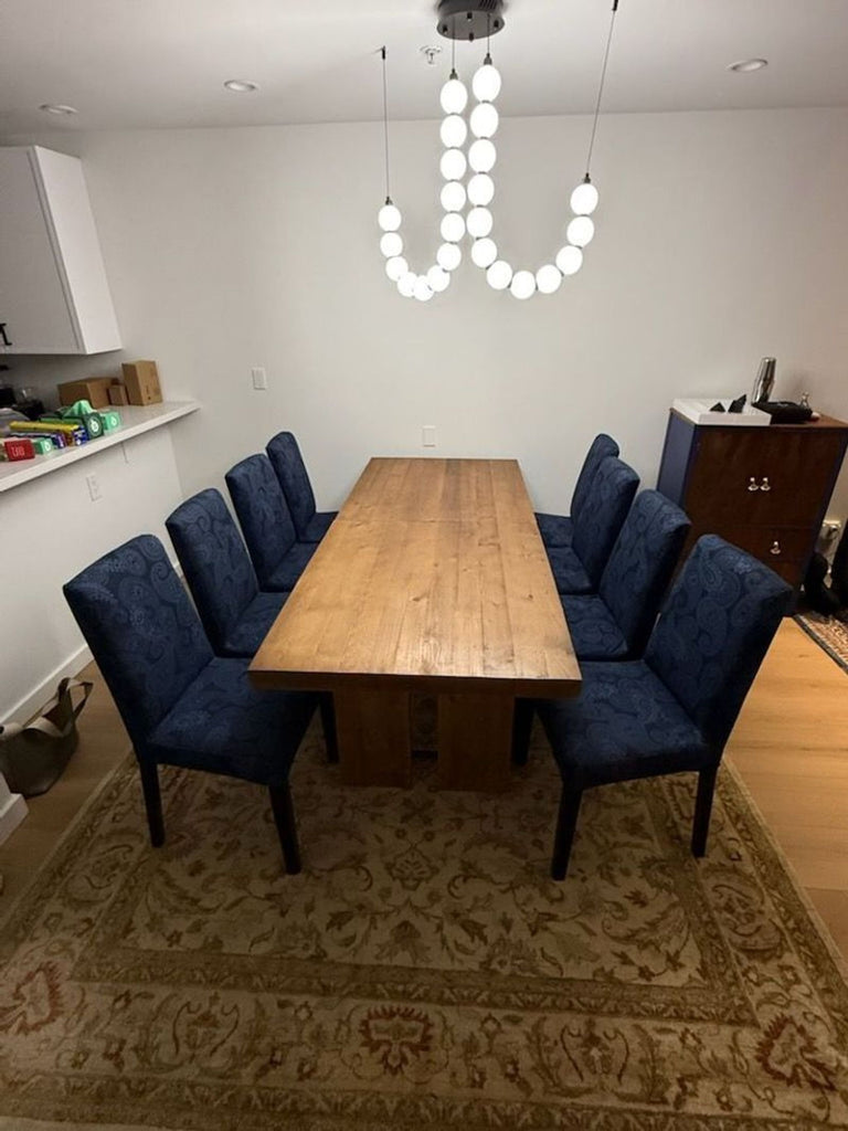 84" Pottery Barn Table, with a 16" leaf, seats 8.

8 Ikea high back dining chairs, slipcovers can be changed.
84" Pottery Barn Table, with a 16" leaf, seats 8.

8 Ikea high back dining chairs, slipcovers can be changed.
84" Pottery Barn Table, with a