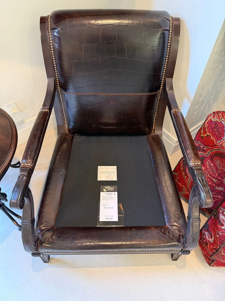 Paul Schatz Lounge Chair with Floral Red Upholstery and Wood Frame