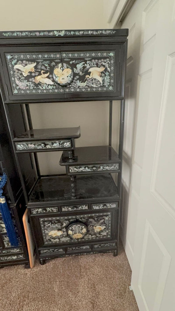 Elegant Black Lacquered Bookshelf with Mother of Pearl Inlay
