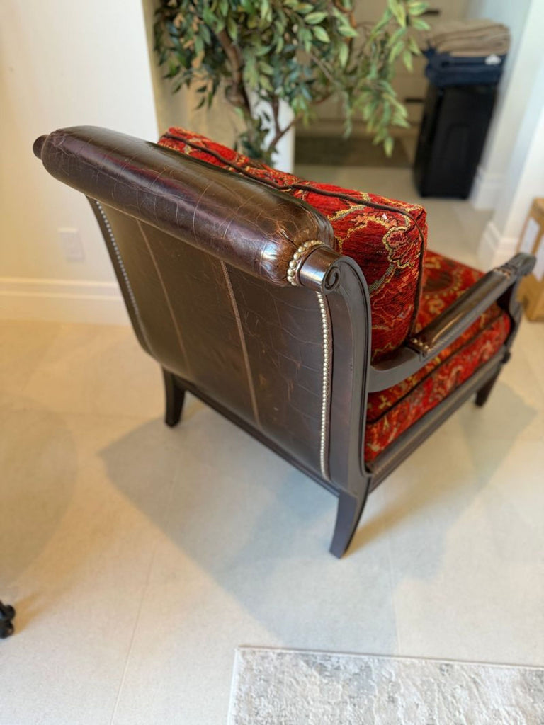 Paul Schatz Lounge Chair with Floral Red Upholstery and Wood Frame