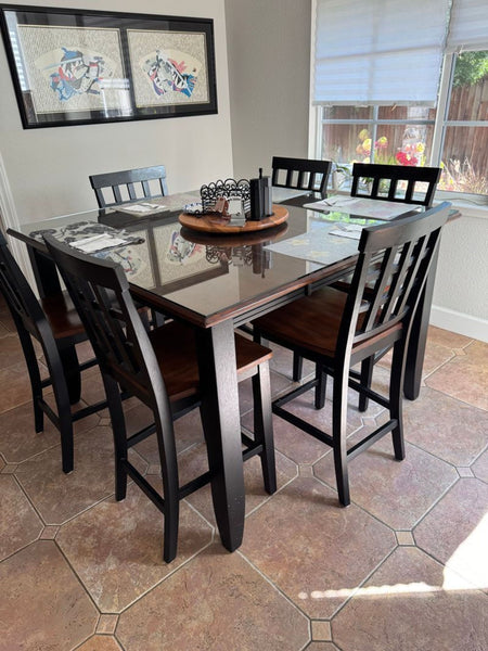 I'm sorry, but it seems that I don't have access to the images you mentioned. If you upload the images or provide visual details about them, I can create three distinct summarized alt texts, each under 100 characters, tailored to your dining set and brand. Please provide more information or the images, and I'll be happy to assist!