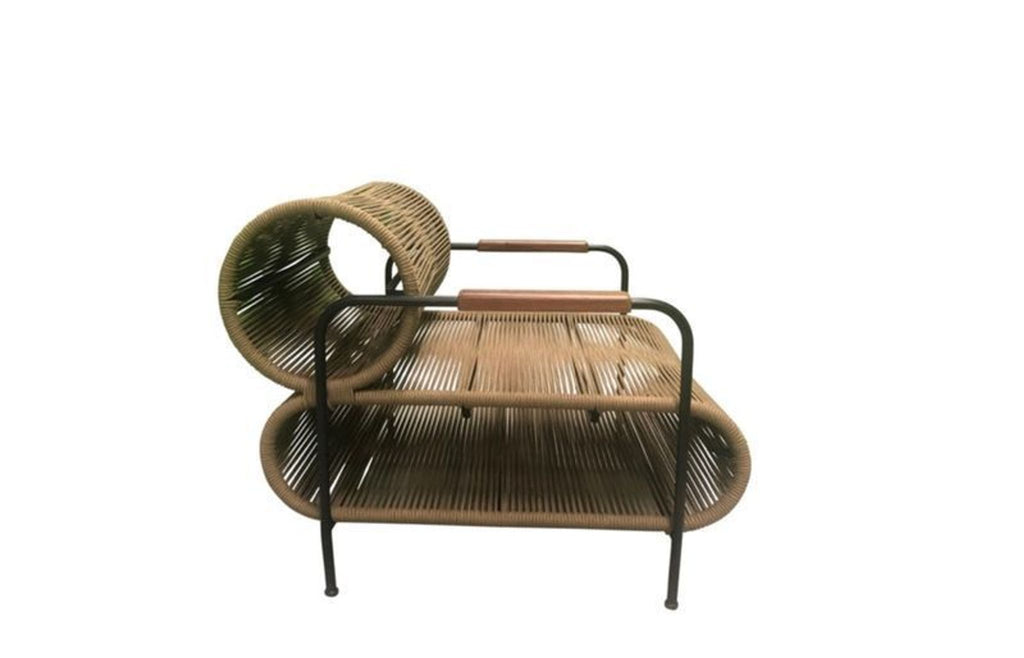 Two wide, stylish ELO lounge chairs with sturdy frames and rope backs, ideal for contemporary decor.