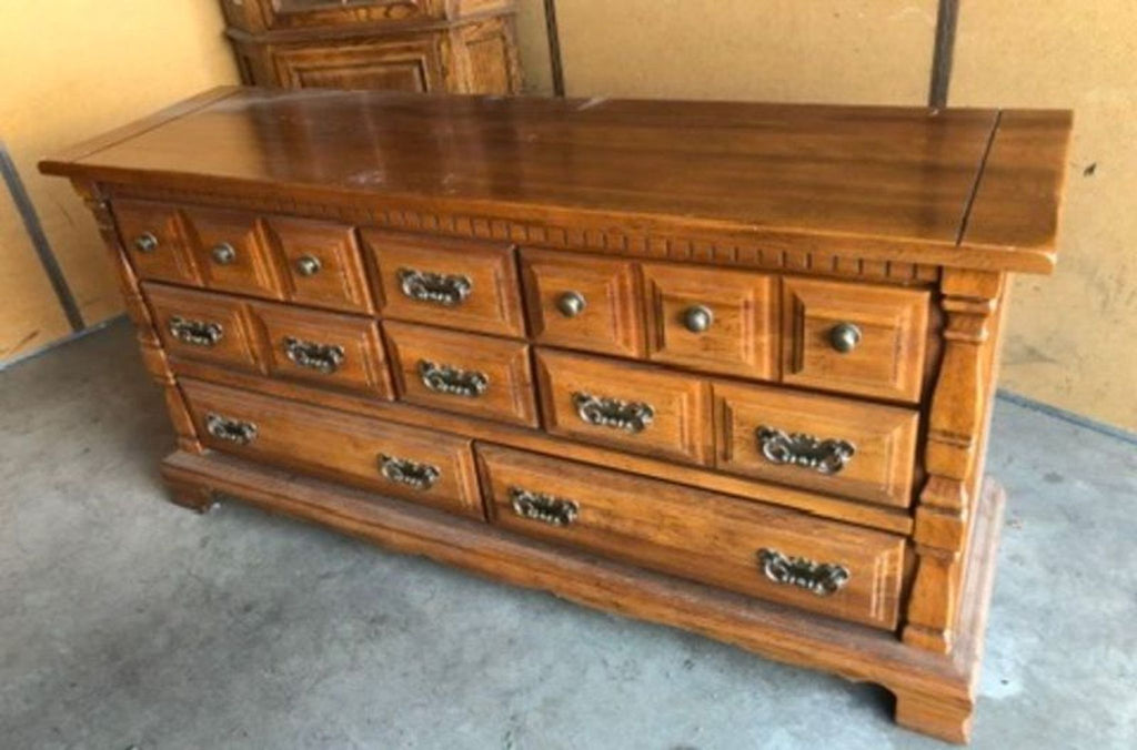 Vintage maple dresser from Sumter, South Carolina, with classic hardware; 46 years old.