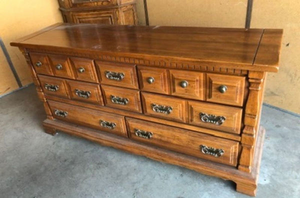 Vintage maple dresser from Sumter, South Carolina, with classic hardware; 46 years old.