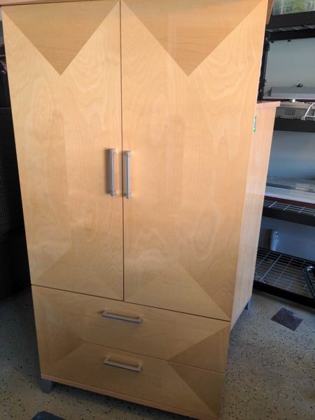 1. Modern entertainment center with open shelves, central TV space, and hidden storage cabinets.