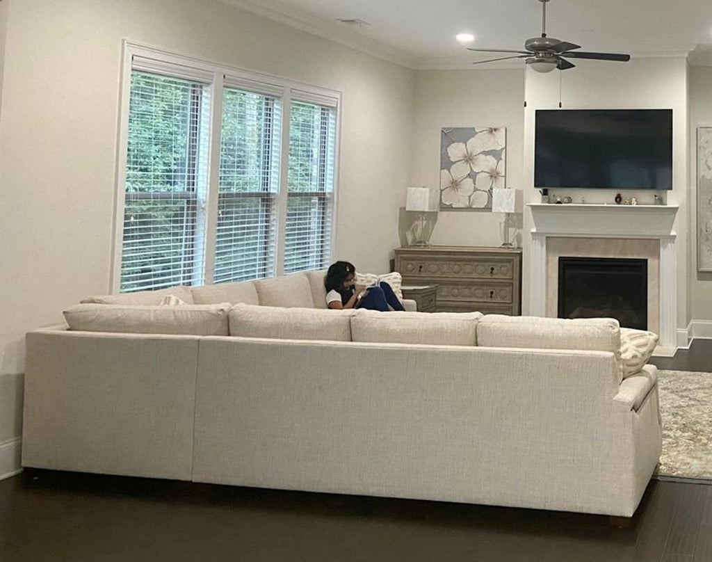 Lightly used Haverty's Baldwin Natural sectional, beige fabric, L-shaped, in excellent condition, purchased Jan 2022.