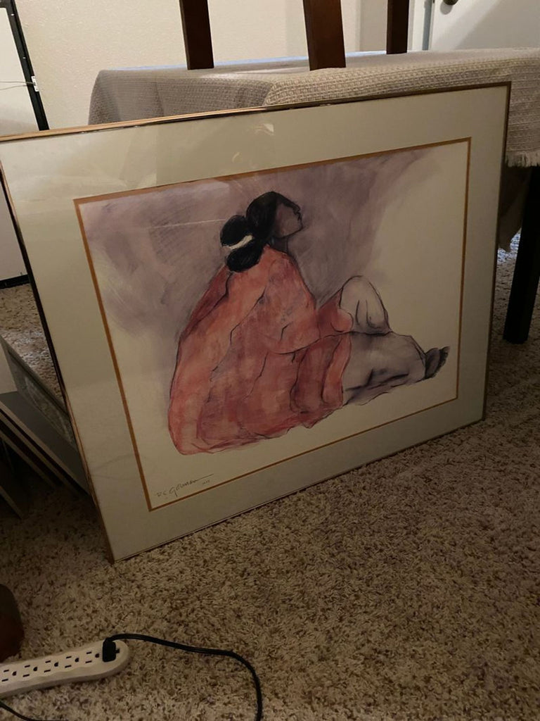 A print depicting a figure wrapped in a red garment, categorized under Art & Prints by Reperch.