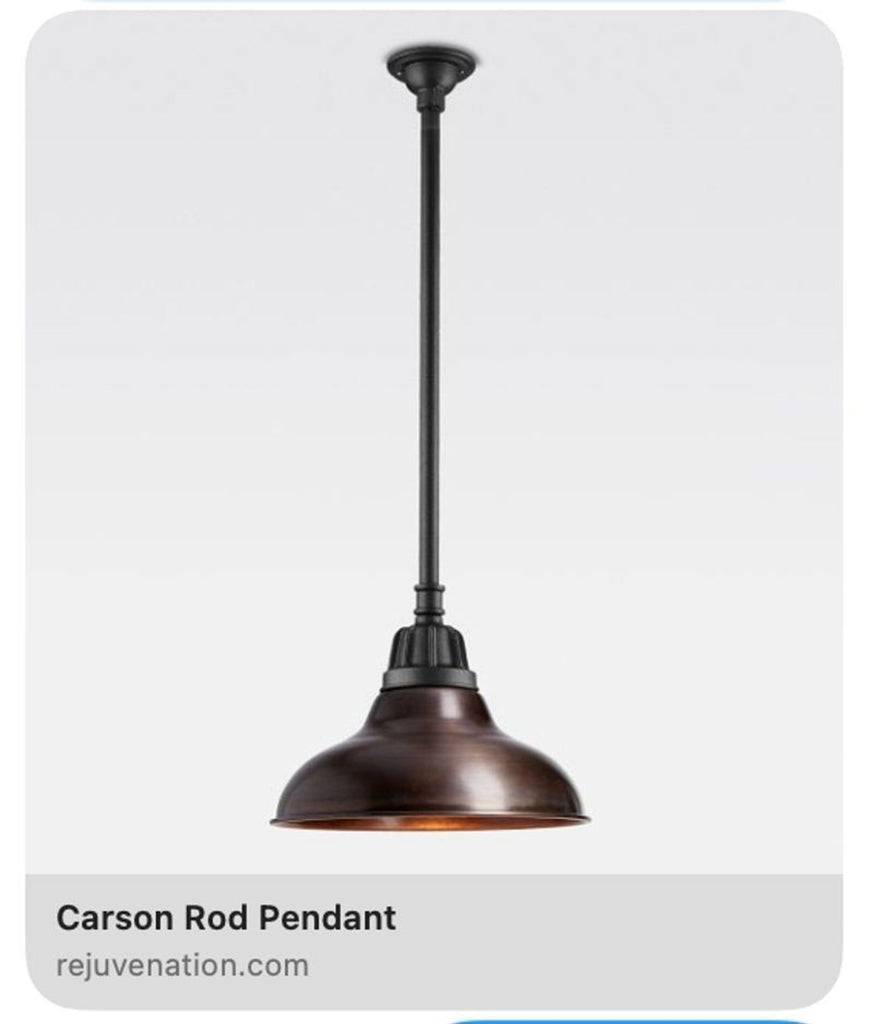Rejuvenation Carson Rod Pendant Light, 16" wide shade, color: copper penny, NEW, IN BOX.  2 of these.