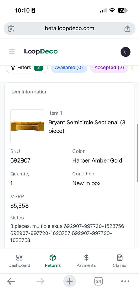 Joybird Bryant Semicircle Sectional (3 Piece) in Harper Amber Gold