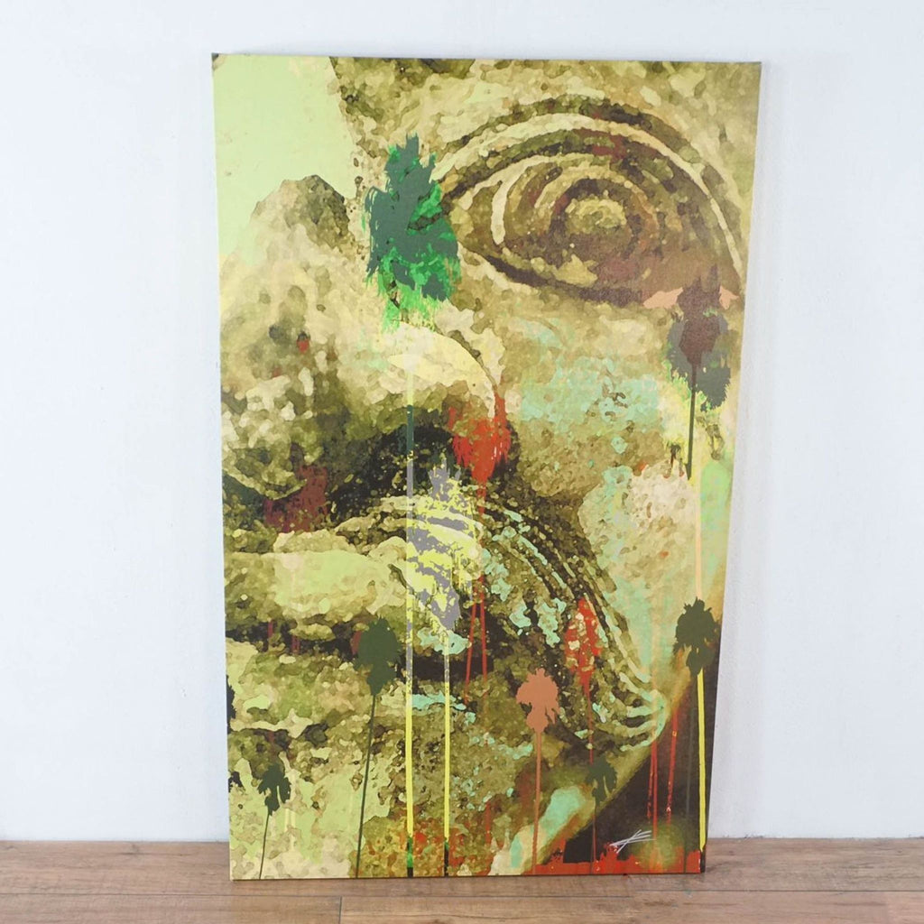 Artistic depiction of face with bold colors and textures, from Reperch's Asian-inspired CB2 giclee prints.