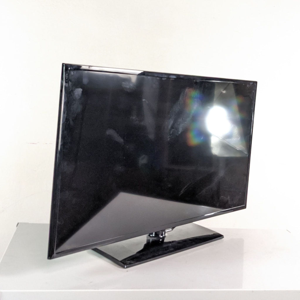 Side view of a Samsung TV with a reflective screen.