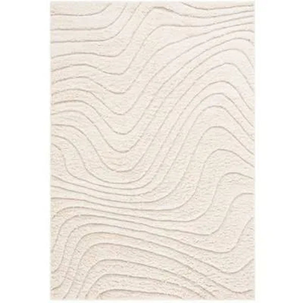 1. Cream Reperch rug with raised wavy line texture, viewed from above against a plain background.