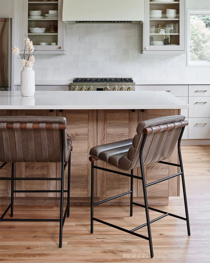 the kitchen island is a great place to sit and relax.
