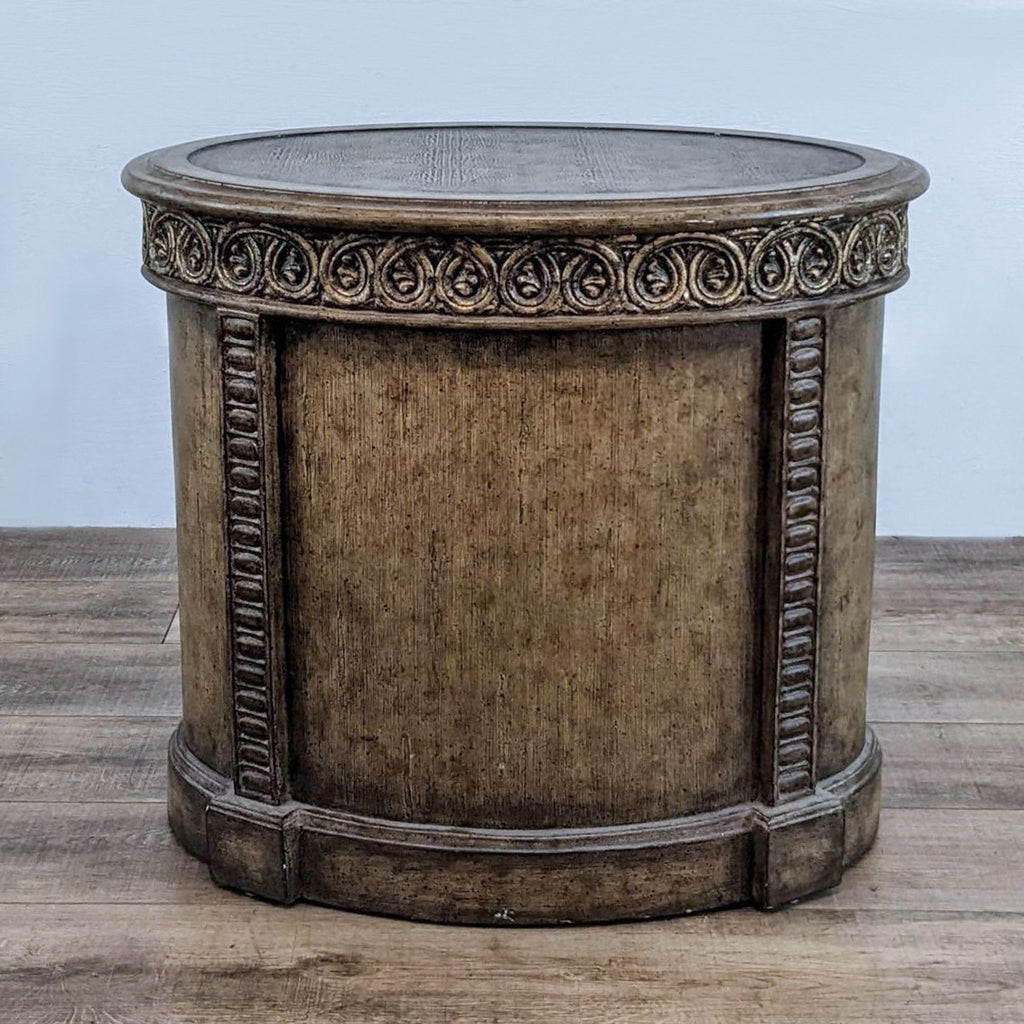 The Platt Collection Pair of Carved Wood Drum Tables