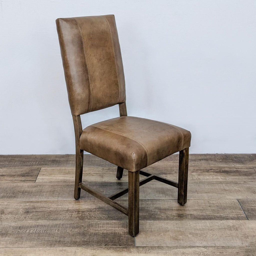 High Back Leather Upholstered Wood Dining Side Chair