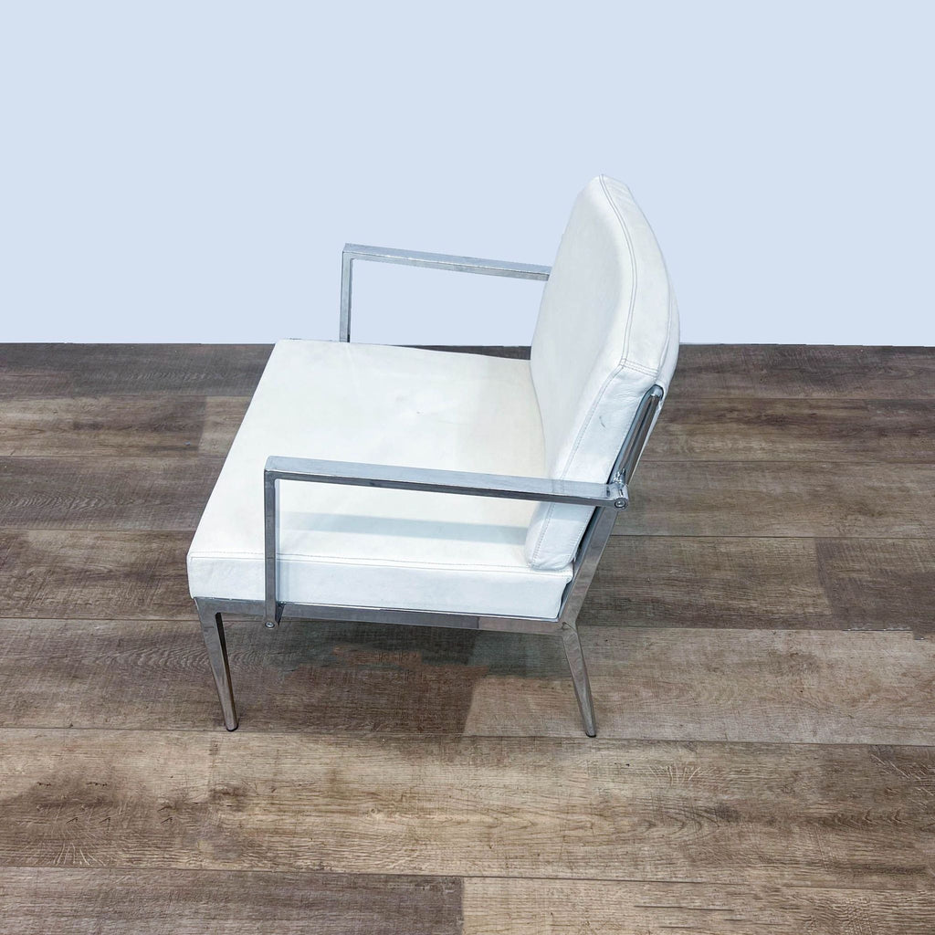 Modern Chrome and White Leather Armchair