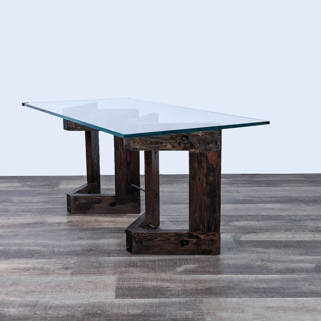 Restoration Hardware Reclaimed Wood and Glass V-Form Coffee Table