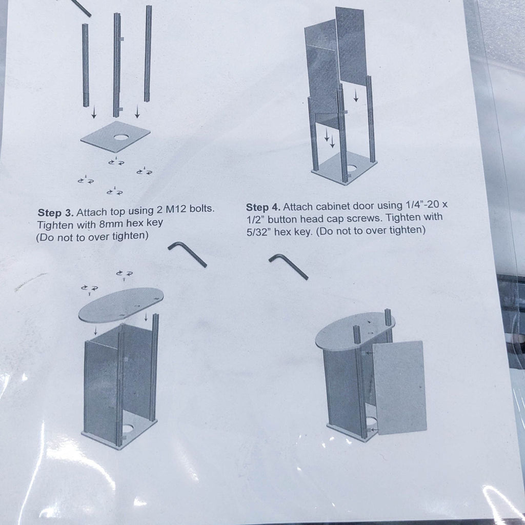 Instruction sheet detailing steps for assembling a portable cabinet from Mod Displays with illustrations for setup.