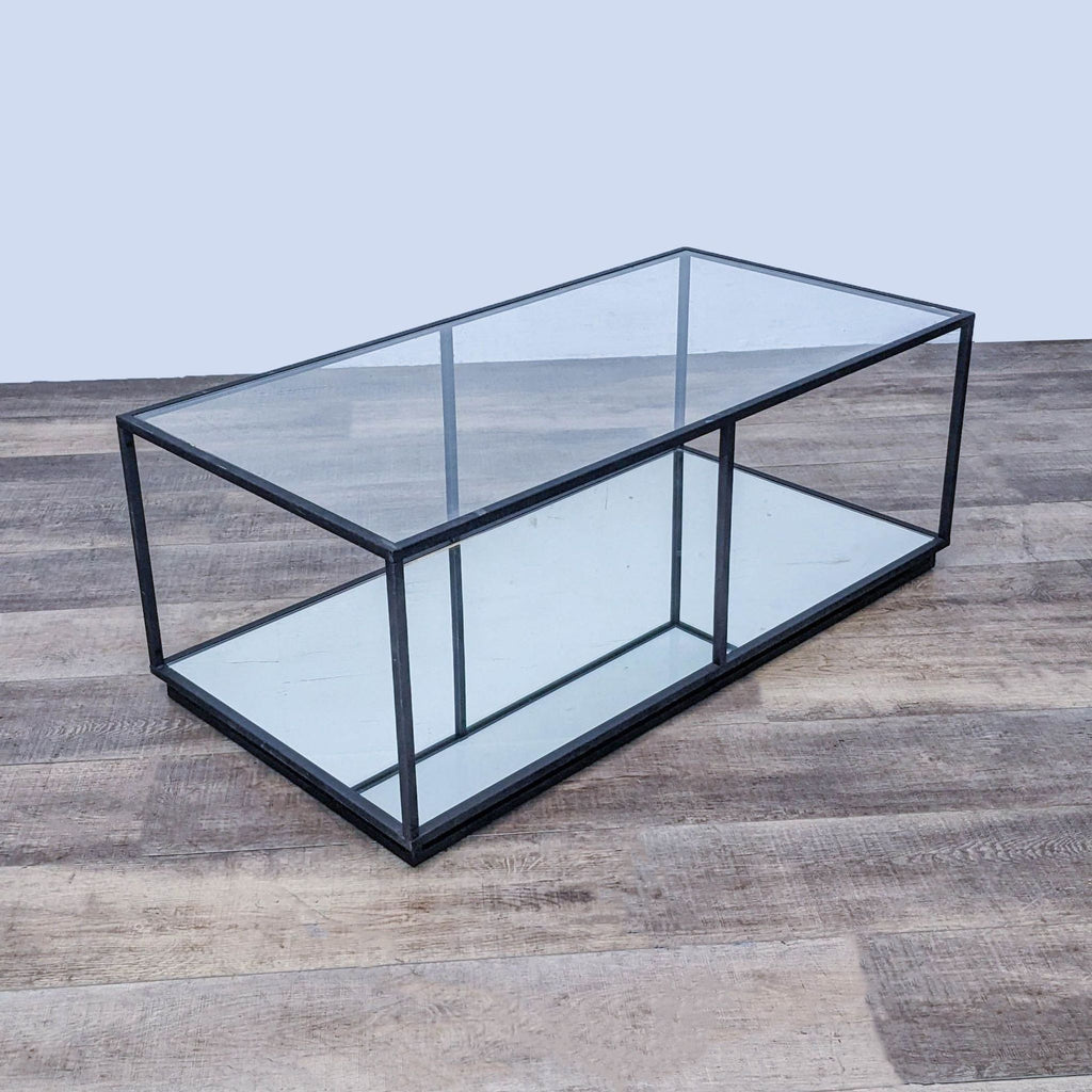 Glass Top Coffee Table with Mirrored Shelf for Sale