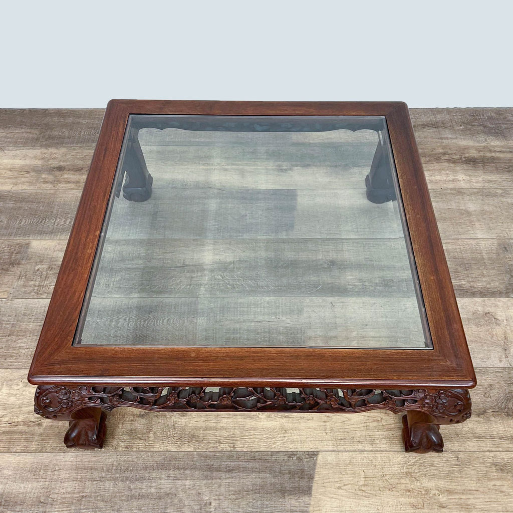 Glass Top Carved Coffee Table